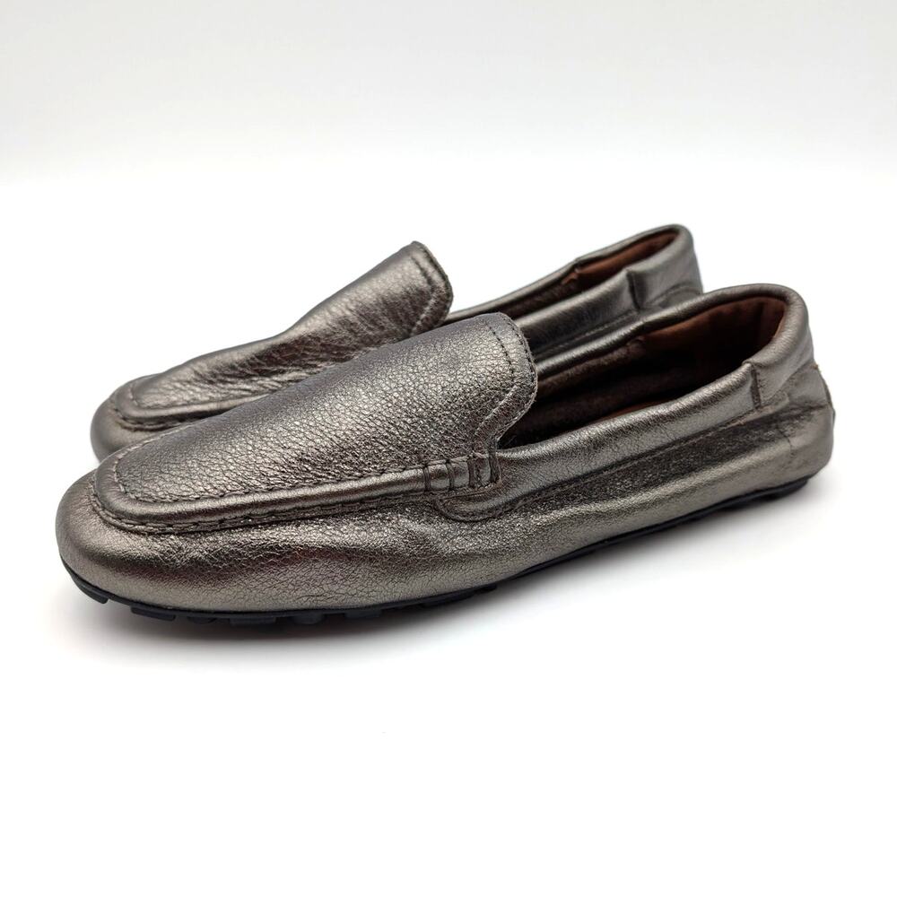Aquatalia Qaitlin Metallic Weatherproof Flat Shoes Womens Pewter Size US6 EU36.5